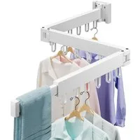 OSTWOLKE Wandwäschetrockner Wäscheständer Wandmontage Klappbar Ausziehbar 120cm, mit 18 Haken, für Balkon, Wäsche, Badezimmer