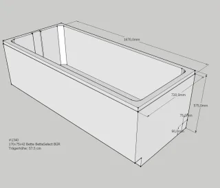 Neuesbad Wannenträger für Bette Select 1700x750 FE re./Übl. vo+hi SW11431