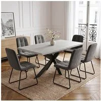 Jiexi Essgruppe Ausziehbarer Esstisch 160-200cm MDF Rhein Set Flanell Stühle U-Form