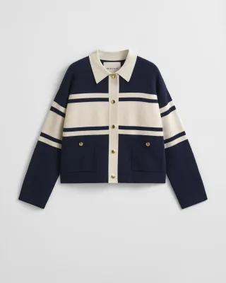 GANT - Color Blocked Strickjacke evening blue - Gr. - XS