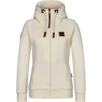 naketano Sweatjacke Damen mit Kapuze, Kängurutasche, tailliert, melierte Sweatware, Raglan Kordelzug, Rippbündchen, Kunstleder-Logo, casual, Streetwear, Langarm