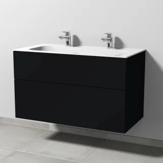 Sanipa 3way Keramik-Set Finion Keramik-Doppelwaschtisch und Unterbau mit 2 Auszügen, Schwarz-Matt SF40308