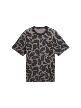 Denim Tom Tailor - Relaxed Fit T-Shirt mit Muster night grey big pixel print - Gr. - M