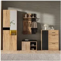 Merax Garderoben-Set 4-teilig Garderobenset, (1-St., Kleiderschrank, Schuhschrank, Schuhbank & Wandgarderobe), Flurmöbel, 215×36×190 cm