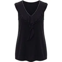 MIAMODA Longtop Top A-Linie V-Ausschnitt mit Ziernieten und Volant