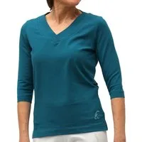 ESPARTO Yogatop Damen-Shirt Sundar in Bio-Baumwolle lang geschnitten und leicht geschlitzt, 2/3 Ärmel
