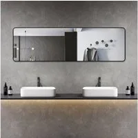 Boromal Badspiegel Spiegel groß badezimmer Wandspiegel Schwarz 150x50 160x40 140x40 (Hängespiegel Rechteckig, mit Alurahmen, 5mm HD Kupfer- und bleifreier Spiegel), 4 Installationsmethoden
