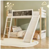STILVORA Etagenbett 90X190/200 mit Tafel,Jugendbett Kinderbett mit Rutsche&Treppe