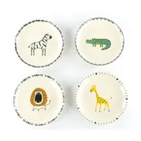 CreaTable Teller-Set Safari, Teller 21 cm, 4-tlg. (4-tlg), 4 Personen, Steinzeug, Teller Set, Tierabbildungen, Nordische Ästhetik