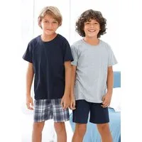 le jogger® Pyjama (4 tlg., 2 Sets) kurzer Schlafanzug, kariert und unifarben, aus Baumwolle
