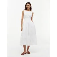 Tommy Hilfiger Trägerkleid SMOCK TIE NS MIDI DRESS Baumwollmischung, Smok-Einsatz