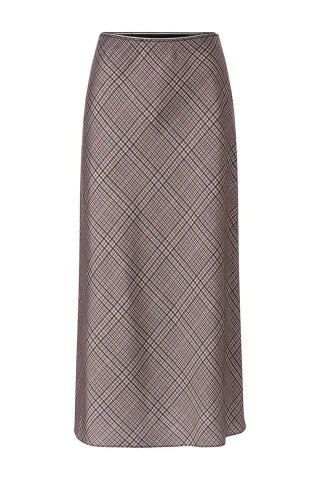 Rich & Royal - Printed Satin Midi Skirt with Check hazel - Gr. - 40