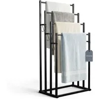 Allyson Handtuchhalter Freistehender Badetuchhalter Ohne Bohren in Schwarz, 4-Stangen-Design, rostbeständiger Karbonstahl, rutschfeste Basis.