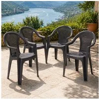Progarden Gartenstuhl Kunststoff Anthrazit Stapelbar 4 er Set (Set, 4 St), UV-Beständig, Robust, Wetterfest, Made in Italy, Hochwertig