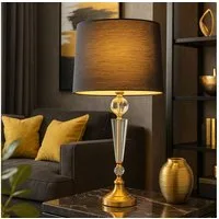 GLOBO LIGHTING Tischleuchte, Leuchtmittel nicht inklusive, Tischleuchte Beistelllampe Nachttischlampe Textil Messing Kristalle H