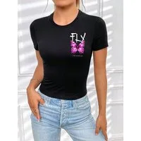 RMK T-Shirt Damen Shirt kurzarm Rundhalsausschnitt Butterfly 100% Baumwolle