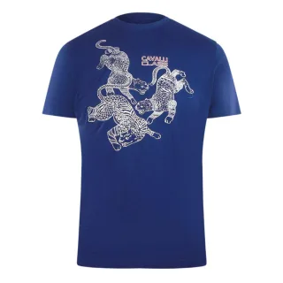 Cavalli Class T-shirt Mit Paisley-leoparden-logo, Blau