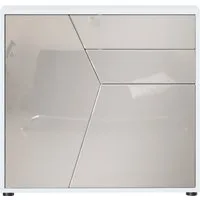 Vladon Kommode Benny (Kommode, mit 2 Türen und 2 Schubladen), Weiß matt/Sandgrau Hochglanz (79 x 74 x 36 cm)