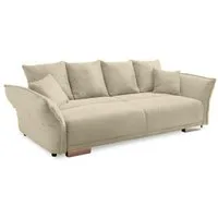 luma-home Big-Sofa 17215, mit Bettfunktion B242/T131/H90 cm, Liegefläche 168x199 cm, rasterlose Armlehnenverstellung, Federkernpolsterung, Wellenunterfederung, Stauraum, Kissen, Bezug Cord Beige Grau