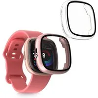 kwmobile Smartwatch-Hülle 2x Glas Hülle für Fitbit Versa 4 / Sense 2, Schutzhülle Fullbody Fitnesstracker Case Set aus Glas