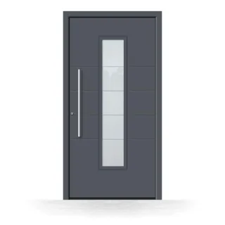 Haustür Anthrazit Aluminium, RAL 7016, 75x185 cm, beidseitig flügelüberdeckend, Schüco-Profil, Modell Dresden, individuell konfigurieren