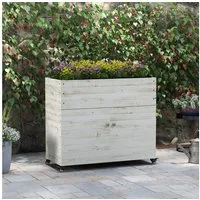 Outsunny Hochbeet Frühbeet aus Holz mit Schrankfach, Kräuterbeet mit Rollen (Blumenkasten, 1 St., Pflanzkasten), für Garten, Balkon, 110 x 50 x 95 cm, Weiß