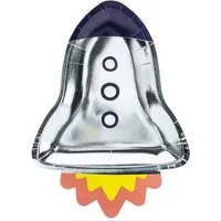 partydeco Pappteller, Pappteller 21x29cm Rakete 6er Set silber