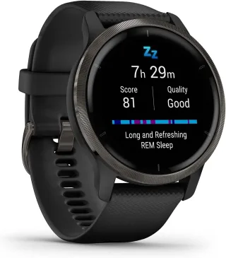 Garmin Venu 2 [inkl. Silikonarmband schwarz] 45mm Edelstahlgehäuse schiefergrau
