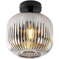Qazqa Deckenleuchte Karel, ohne Leuchtmittel, Kaltweiß, QAZQA Deckenleuchte, e27, Schwarz, Glas, Art Deco