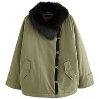 Next Fellimitatmantel Parka mit Kapuze und Kontrast-Kunstfellbesatz (1-tlg)