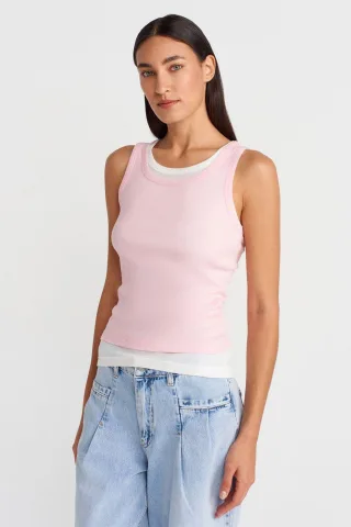 Rippstrick-Baumwoll-Ärmellose Cami-Bluse