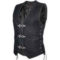 MDM Motorradweste Damen Nubuk Lederweste Büffelleder Biker Slim Fit (Damen Nubuk Bikerweste Kutte) Damen Nubuk Lederweste mit Schnallen, Schnürung und Patchfläche