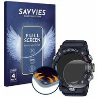Savvies Displayschutzfolie Fullscreen Schutzfolie für Casio G-Shock Mudmaster GG-B100-1AER, 4 Stück, Displayschutz Folie Fullcover Klar Transparent