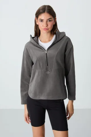 Übergröße Fleece Hoodie mit halb geschlossenem Reißverschluss
