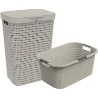 ROTHO Wäschekorb Country Set 2tlg. bestehend aus Korb 40l und Sammler 55l mit Deckel (Wäscheset, Set 2-tlg), Wäsche einfach organisieren – langlebig, leicht & platzsparend