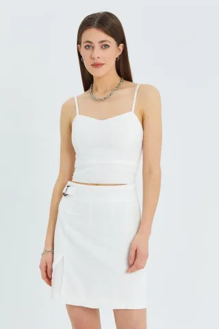 Herzkragen Taillierte Crop-Bluse