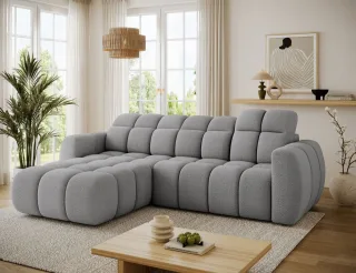 Ecksofa mit Schlaffunktion Sofa SALONIA Stoff Coral Grau Ottomane Links