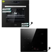 KB Elements Induktions Herd-Set Einbaubackofen 60 cm mit 4-Zonen Induktionskochfeld 60cm, mit 2-fach-Teleskopauszug, AQUA CLEAN, Backofen Full Touch mit 15 Funktionen, Schuko-Anschluss (EU-Stecker)