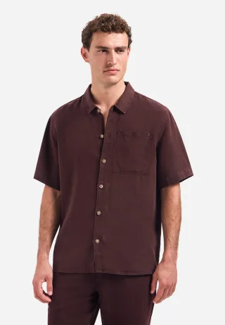 No Excess - Shirt Short Sleeve With Linen, Garment Dyed dark brown - Gr. - M