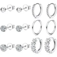 LuxusKollektion Ohrring-Set 6 Paar Silber 925 Ohrringe Zirkonia Ohrstecker Creolen Set 925 Silber
