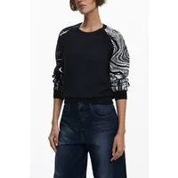 Desigual Strickpullover Schwarzer Damenpullover mit Rundhals & Kontrastdetails entdecken