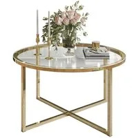 Lookway Couchtisch CIRI-X runder Couchtisch mit Glasplatte und goldenem Gestell (1 Tisch), Durchmesser: ⌀70 cm