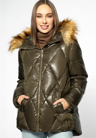 Wittchen Damen Stepp-Daunenjacke mit trapezförmigem Schnitt, Grün, Polyester