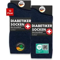 sockenkauf24 Diabetikersocken ohne Gummibund 97% Baumwolle mit Komfortbund ohne Naht (12-Paar) Diabetiker Socken ohne Gummi für Damen & Herren