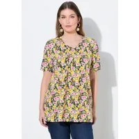 Ulla Popken T-Shirt T-Shirt A-Linie Zierfalten V-Ausschnitt Halbarm