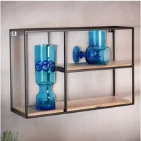 FINEBUY Wandregal FB92217 Hängeregal Holz Metall 60x40x18 cm Regal Rechteckig Massiv, Schweberegal Rechteckig, Regal Hängend Industrial, 60x40x18 cm Mango Massivholz / Metall Hängeregal