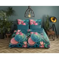 hip Wendebettwäsche Zahra, Mako-Satin, Renforcé, Satin, 2 teilig, Satin, Reißverschluss, Wendeoptik, Mandala, Blume, Petrol