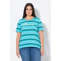 Ulla Popken T-Shirt Ringelshirt Stickerei Rundhals Halbarm Rollkanten