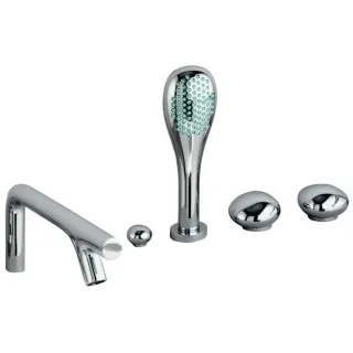 VitrA Istanbul Wannen-Zweigriffarmatur A41813 Ausladung Auslauf 225mm, mit Brausegarnitur, Wannenrandmontage, chrom