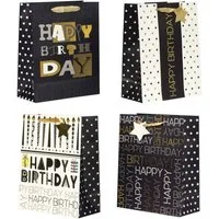 KARMA Geschenkpapier Geschenktüten 4er Set Papier Happy Birthday modern Geschenktaschen, 26 x 32 x 12 cm Geburtstagseschenktasche